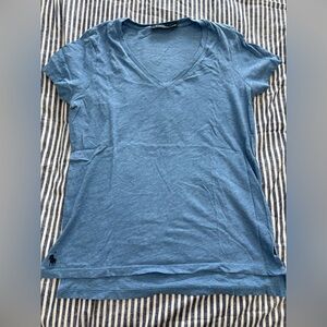 Ralph Lauren Women's Sky Blue V-Neck Short Sleeve Tee